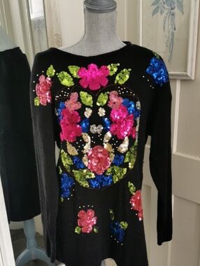 Vintage Womens Ormond 80s Sequins Sparklecore Bling Silk & Cashmere Sweater. M